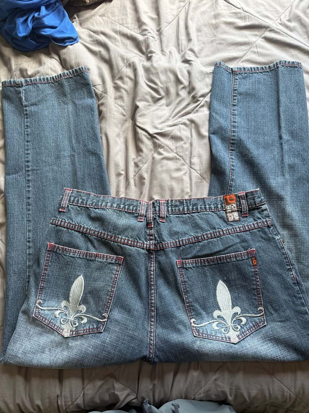 PCX Premium Denim Collection Y2K Baggy Jeans Mens Size 40x32 Embroidered